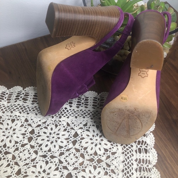Vince Camuto Purple Suede Sling Back Heel Stack - Picture 6 of 9